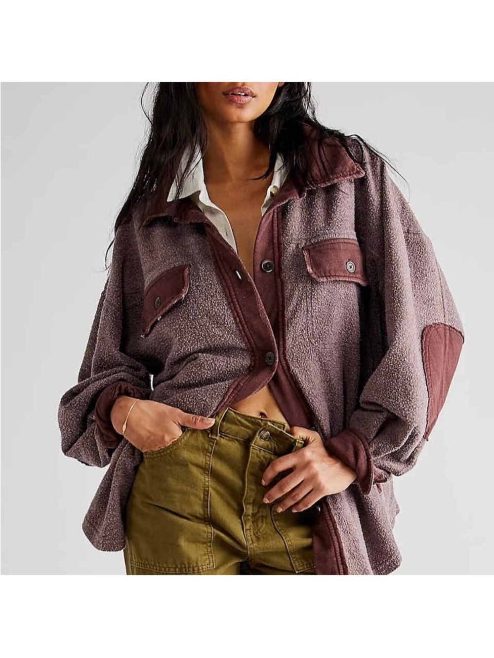 Free People Oversized Shacket in Dusty Mauve